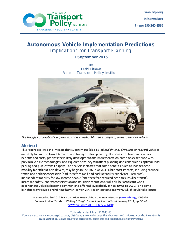 Autonomous Vehicle Implementation Predictions